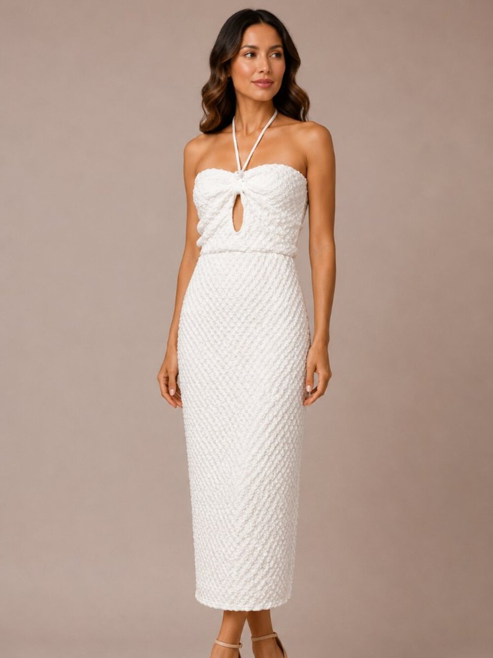 Rare London White Textured Halter Cutout Maxi Dress Size US 4